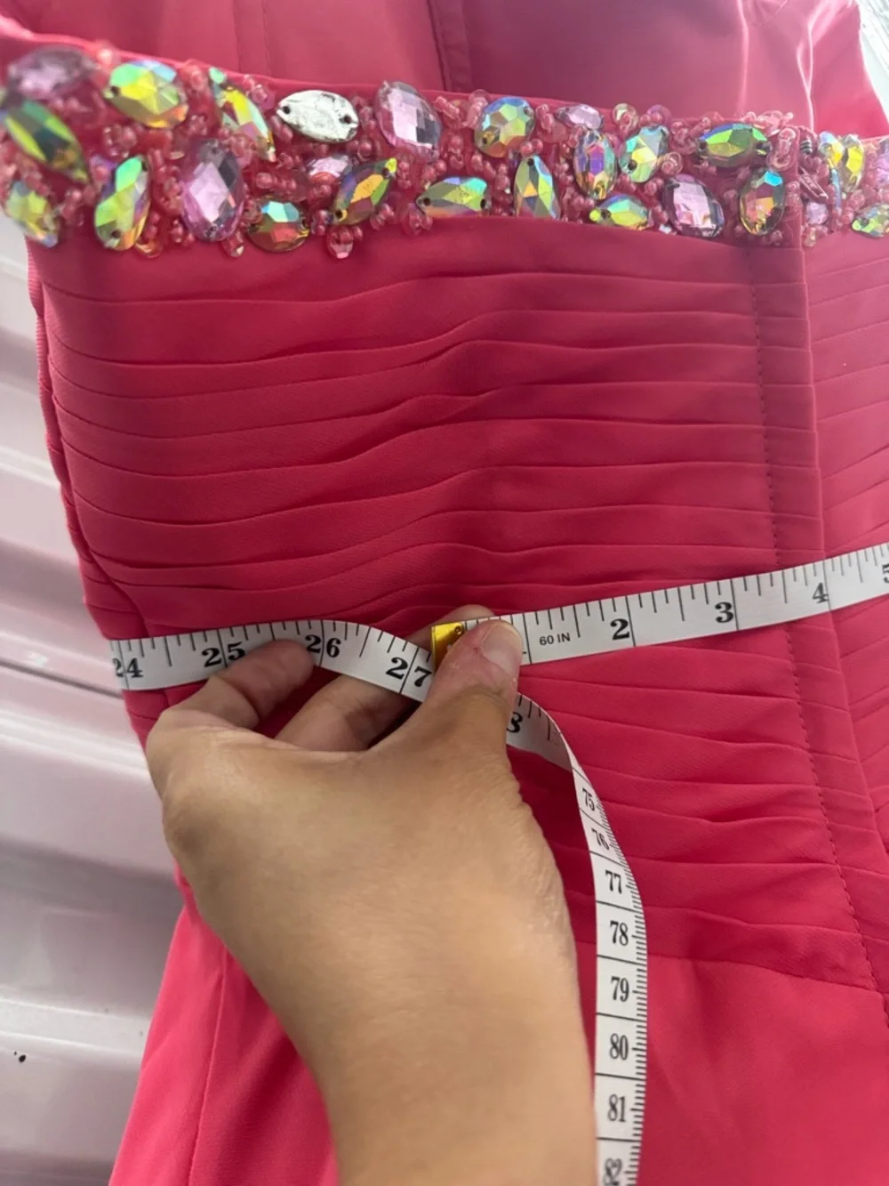 Strapless Coral Evening Gown with Embellished Sweetheart Bodice - Picture 8 of 8